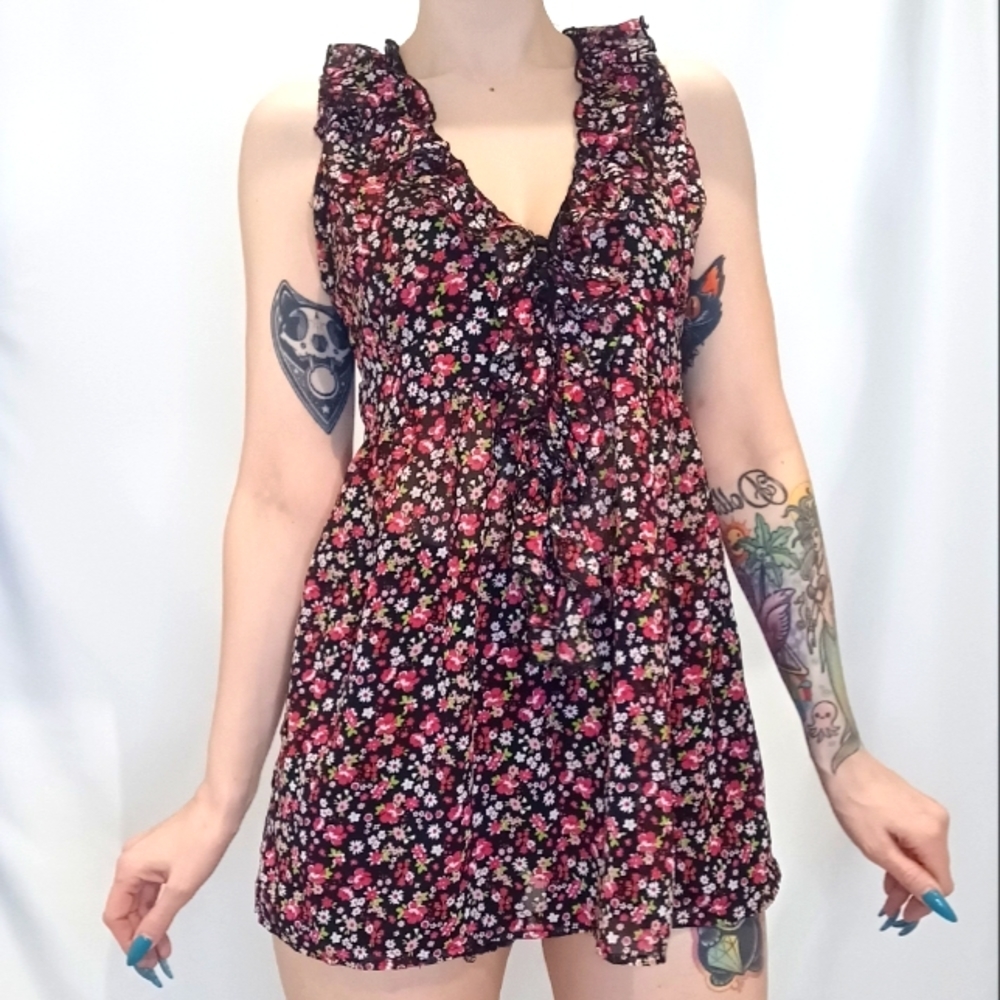 Floral Flouncy Flowy Sleeveless Top by Finesse.